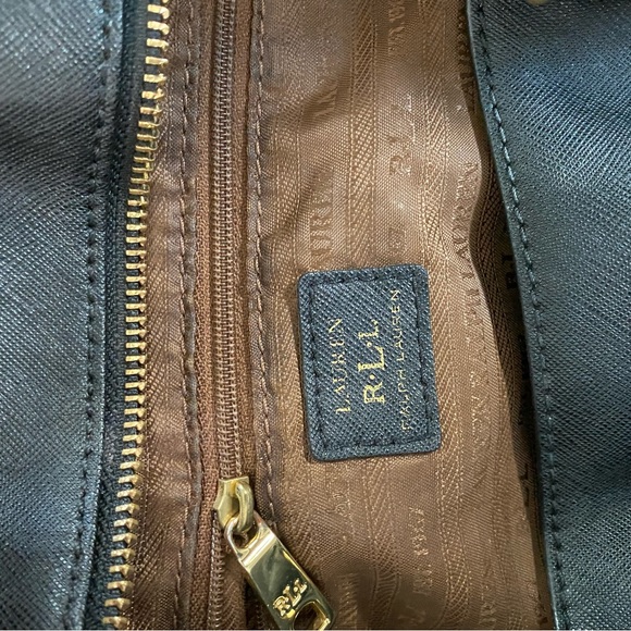 Ralph Lauren's iconic Marcy satchel with a polished monogram. Black Purse - Picture 7 of 8